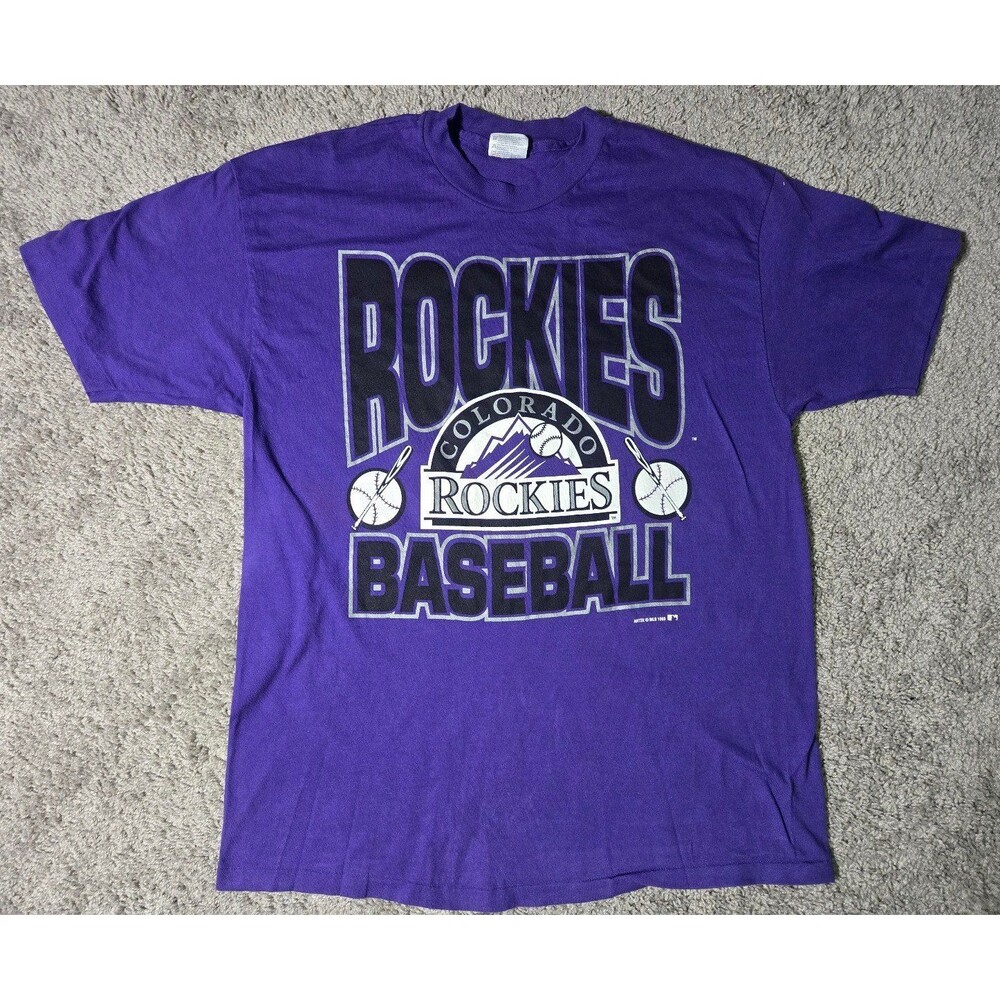 Vintage MLB Colorado Rockies Purple Silver 1993 Tshirt Hanes Beefy-T XL Cotton